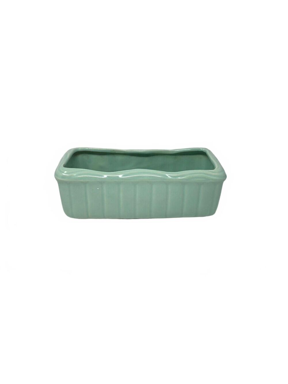 Vintage Aqua Green Fluted Rectangular Pottery Planter USA 9.5 Inch